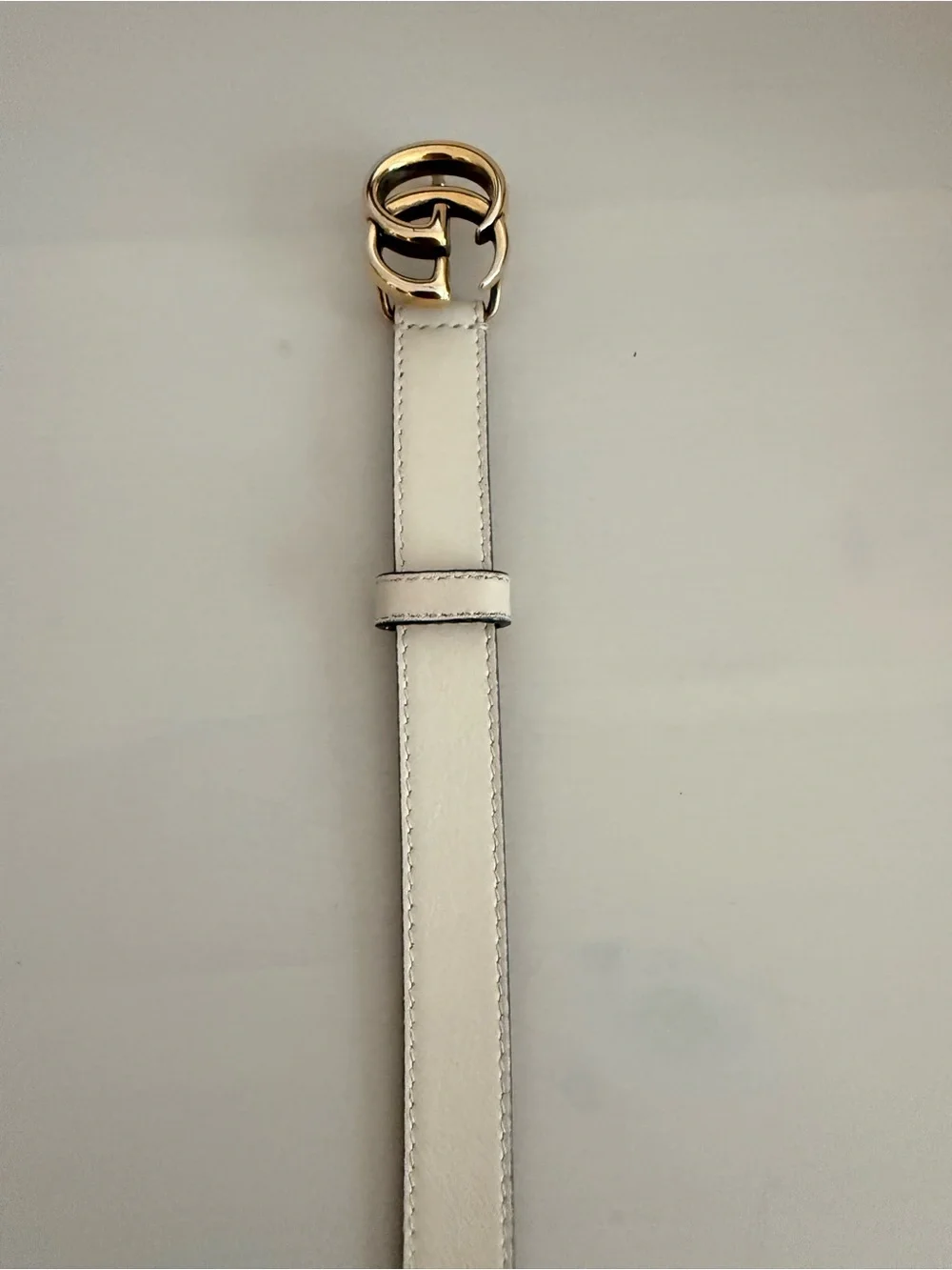 Leather Interlocking Double-G Buckle Belt - Cream